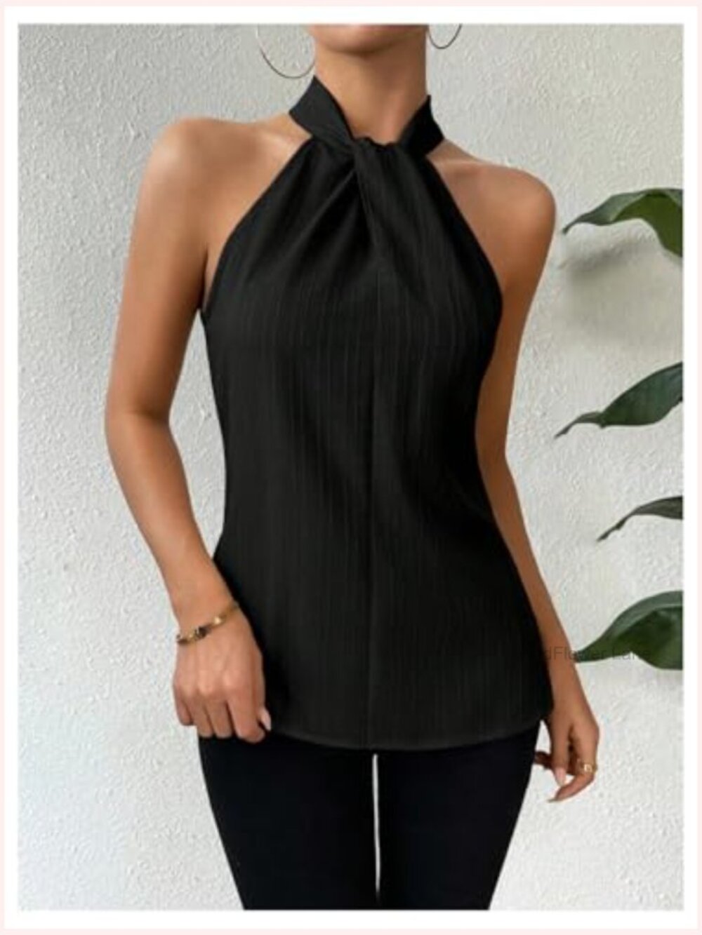 Twist Front Halter Blouse Pleated Sleeveless Going Out Top - Picture 2 of 5